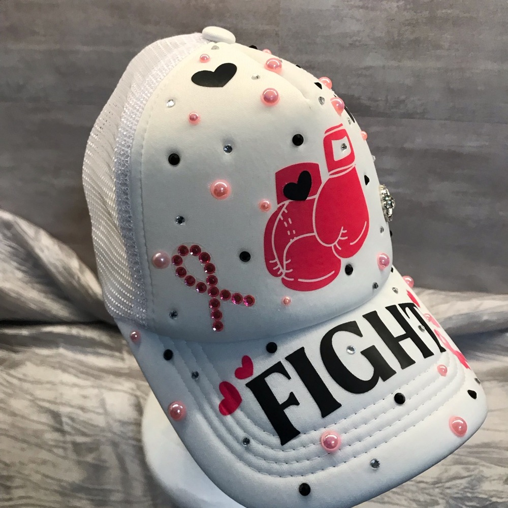 Women’s White and Pink 'Fight' Trucker Hat - Picture 2 of 6